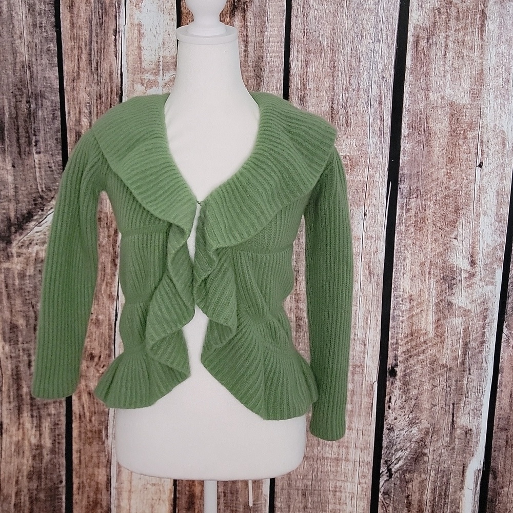 Lafayette 148 New York Size Small Ruffle Ribbed Cardigan - Picture 2 of 7
